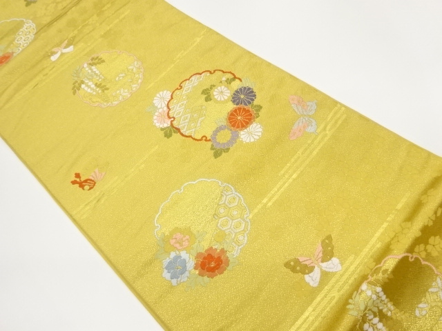 JAPANESE FUKURO OBI / WOVEN FLOWERS & BUTTERFLY